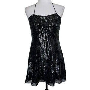 RAGA Dress Black Sequin Whimsigoth Skater Cross Back Short Mini Size‎ Small NEW